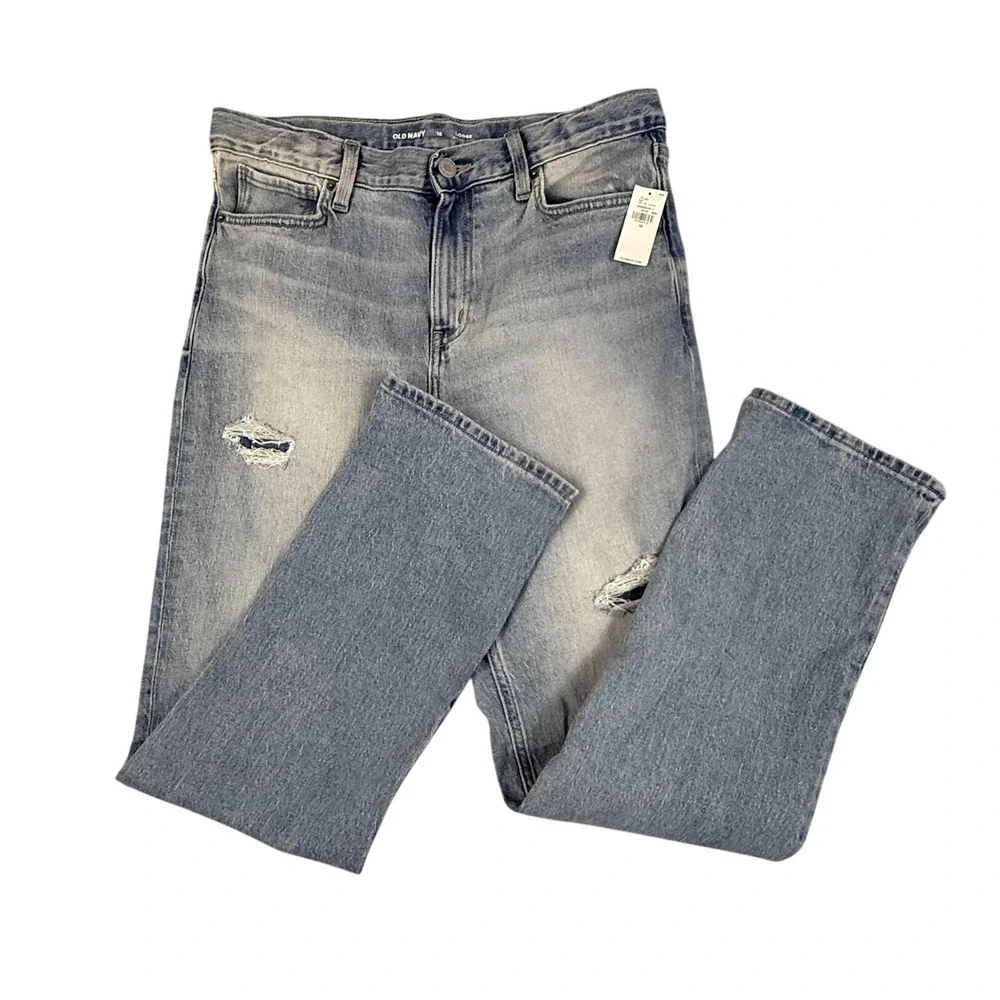 Old Navy Jeans Boys 18 Blue Distressed Loose Built-In Flex Denim Adjustable Wais